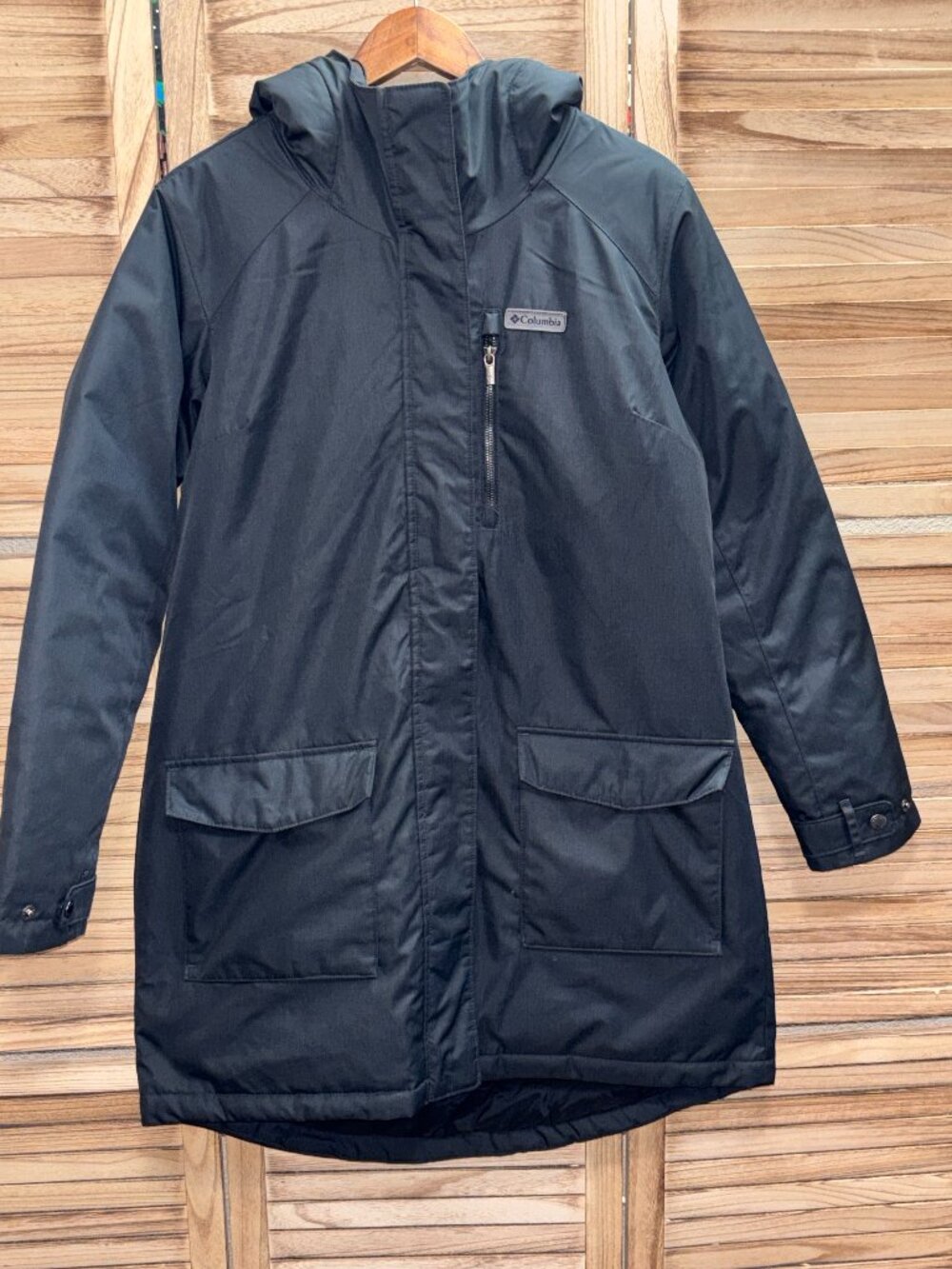 Columbia Womens Black Omni Heat Long Hooded Parka Jacket Coat Large